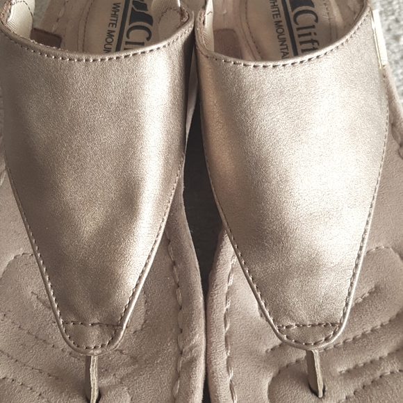 Cliffs by WHITE MOUNTAIN Gold Thong Sandals with Cushion Sole & Rubber Wedge - Picture 15 of 17